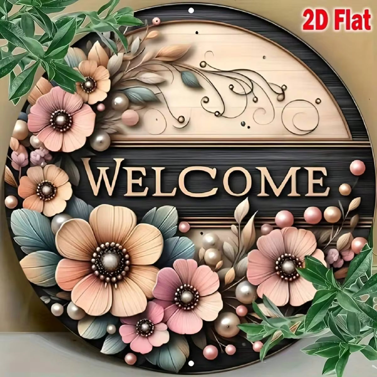 Welcome Decorative Signs, Imitation Wood Wreath Signs, Round Wreath Accessories, Wreath Decorative Signs, Welcome Wreath Centerpieces, Spring And Summer Wreath Signs (8 Inches)
