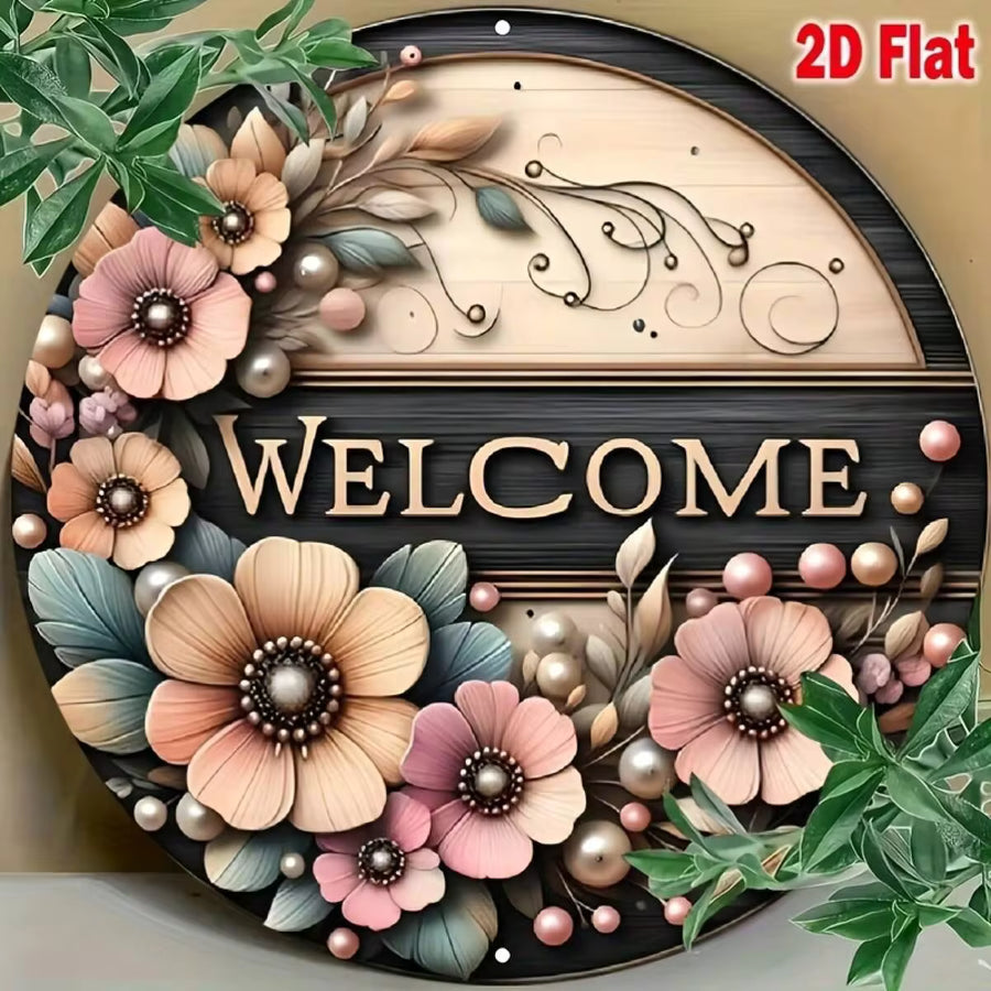 Welcome Decorative Signs, Imitation Wood Wreath Signs, Round Wreath Accessories, Wreath Decorative Signs, Welcome Wreath Centerpieces, Spring And Summer Wreath Signs (8 Inches)